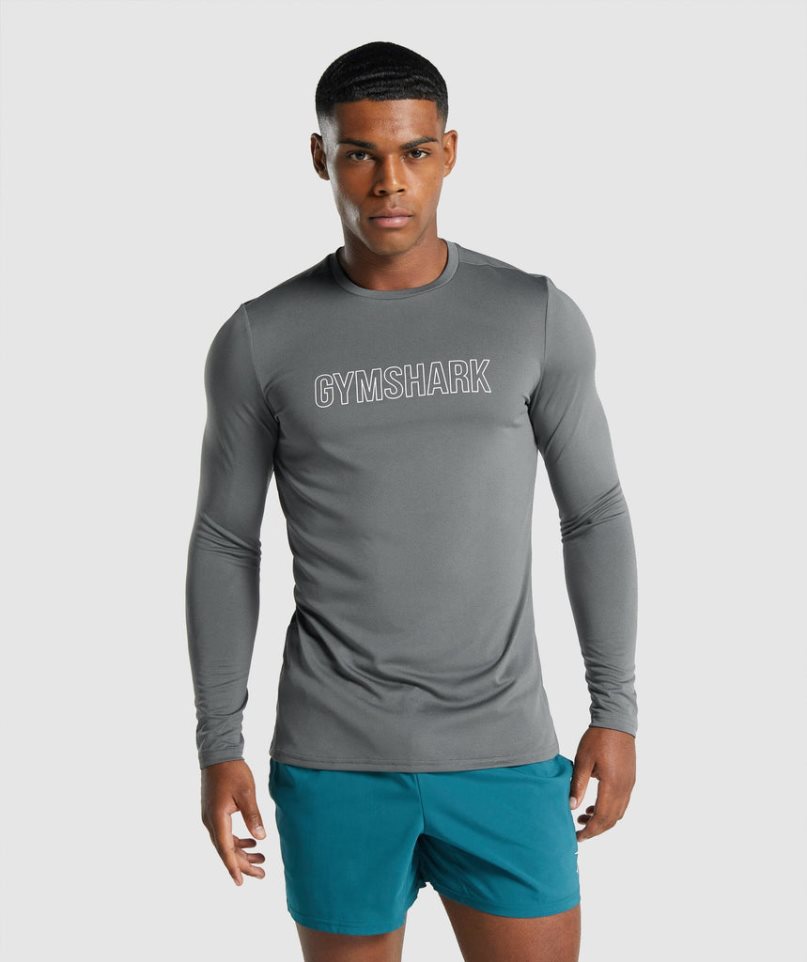 Men\'s Gymshark Arrival Long Sleeve Graphic T-Shirts Grey | CA 5D3160